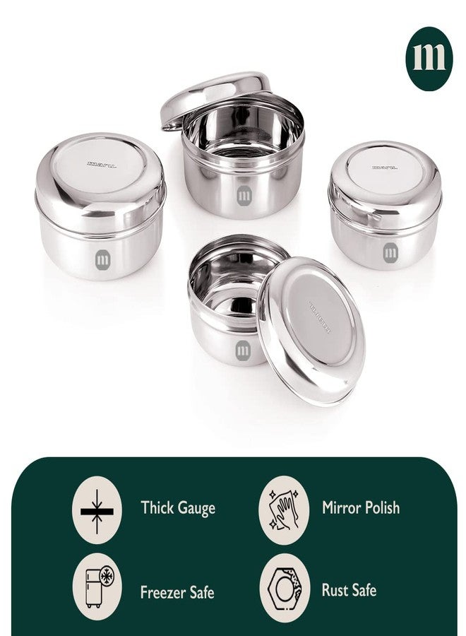 MARU Fridge Storage Containers Stainless Steel set of 4 ((250ml, 450ml, 600ml, 850ml) - Small Round Airtight Food Storage Container, Multipurpose Kitchen Boxes for Leftovers Food, Roti, Chapati & Atta - Image 3